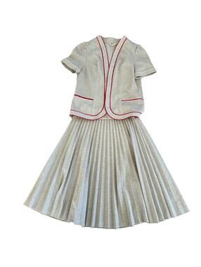 Marty Gutmacher Jacket Skirt Set Pleated Circle Sz 12 Union Made Beige Red